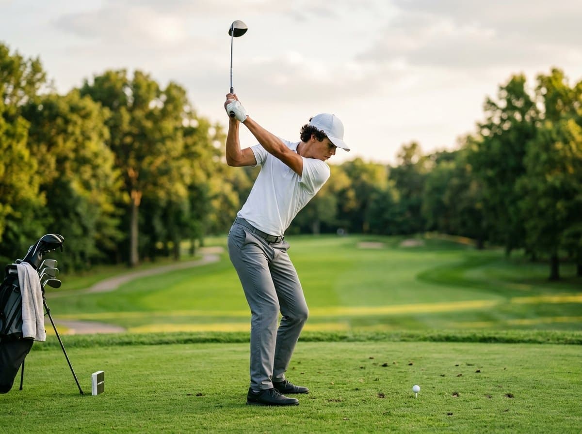 Junior golfer at the top of his backswing